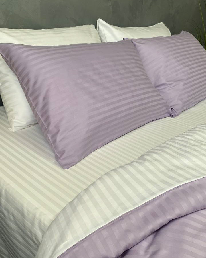 Коплект постільної білизни із страйп-сатину. Лаванда білий - Original Textile