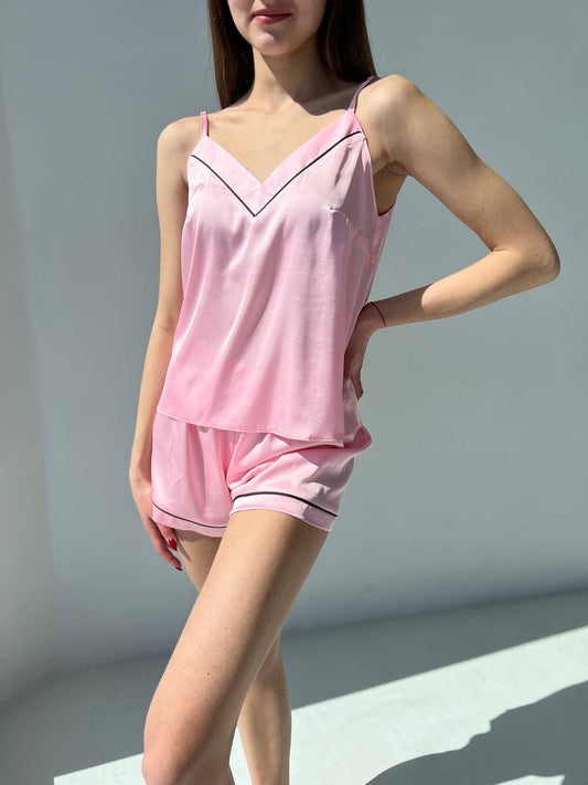 Жіноча піжама. Майка з шортам шовк кант, рожевий колір - Original Textile
