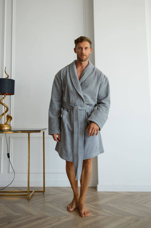 Чоловічий халат (натуральна махра) + рушник Сірий
