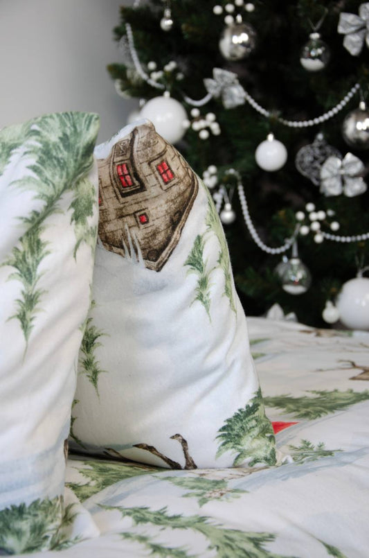 Набір постільної білизни ФЛАНЕЛЬ преміум (зимова казка), різдвяна тепла постіль на зиму 100% бавовна (щільність 160 г)