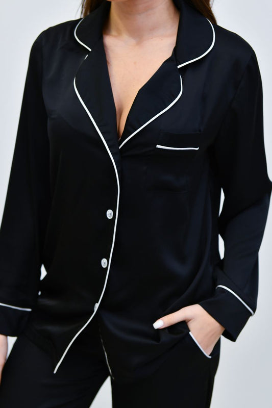 Жіноча піжама Армані шовк у стилі Вікторія Сікрет. Сорочка та штани. колір чорний. QC