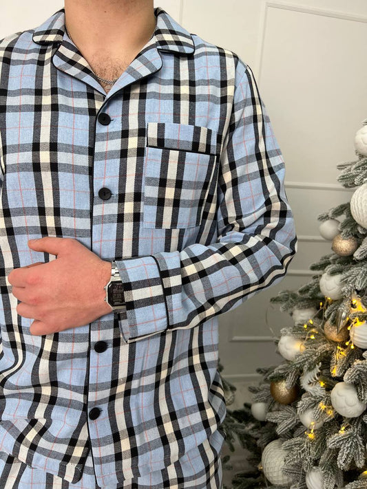 Чоловіча піжама з 100% бавовни. Блакитний - Original Textile