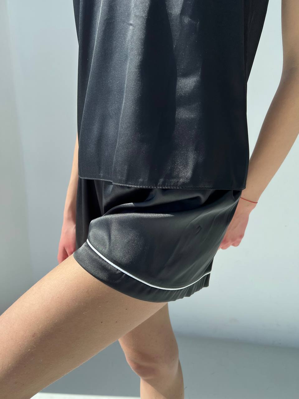 Жіноча піжама. Майка з шортам шовк кант, Чорний БК - Original Textile