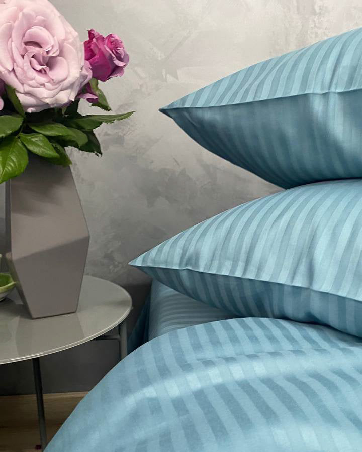 Коплект постільної білизни із страйп-сатину. Аквамарин - Original Textile