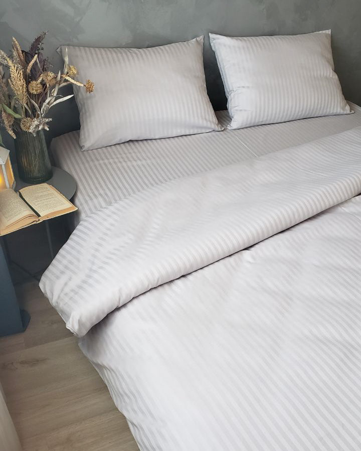 Коплект постільної білизни із страйп-сатину. Світло сірий - Original Textile