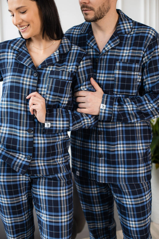 Парні піжами в клітинку фемілі лук для фотосесій, колір синій