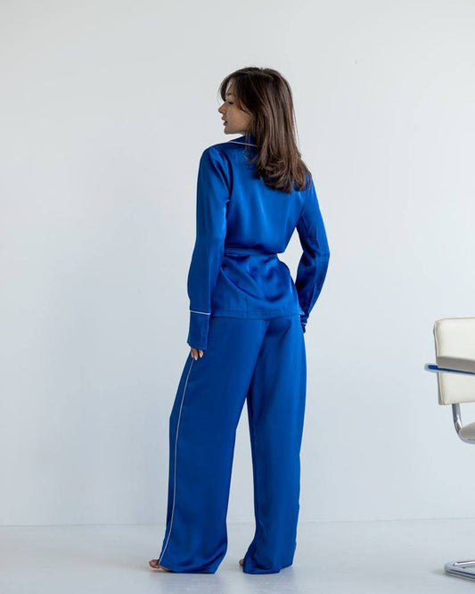 Костюм в піжамному стилі, жіноча піжама "Estelle" Електрик з тканини Королівський Шовк