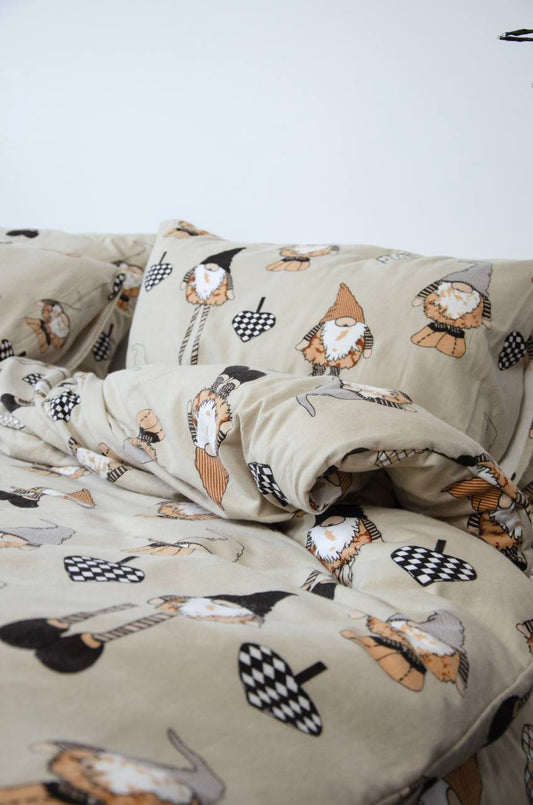 Набір постільної білизни БАЙКА ФЛАНЕЛЬ з візерунком гноми, різдвяна тепла постіль на зиму 100% бавовна (щільність 170 г)