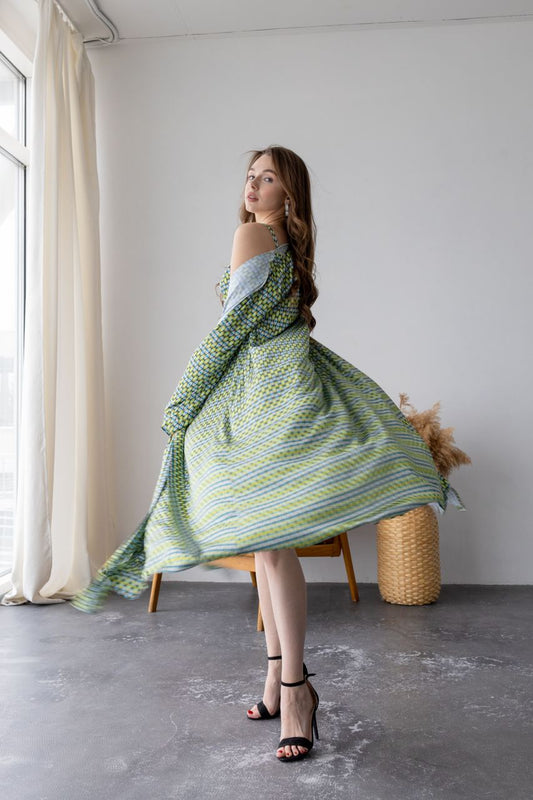 Піжамний костюм-трійка Siera, Жіноча піжама (халат+шорти+топ) Салатовий