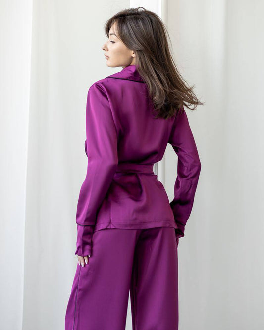 Костюм в піжамному стилі, жіноча піжама колір Марсала з тканини Королівський Шовк