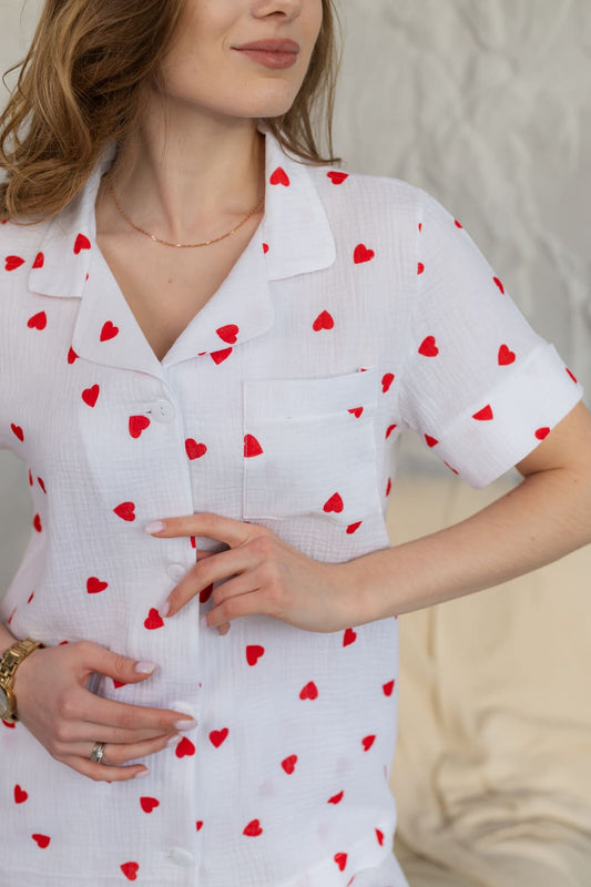 Легка літня піжама з мусліну, Сорочка і шорти, Домашній костюм