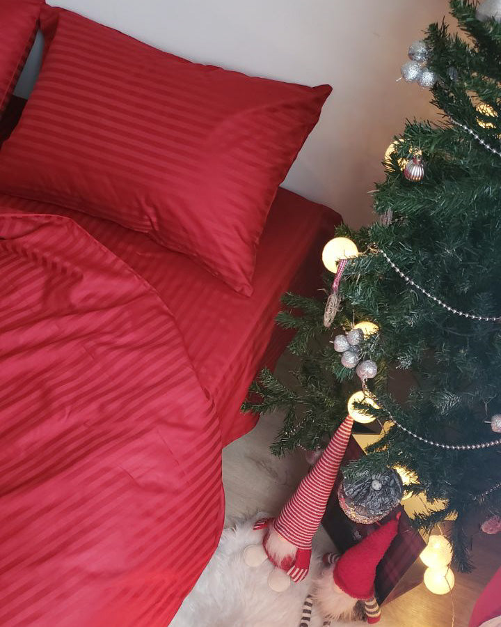 Коплект постільної білизни із страйп-сатину. Червоний - Original Textile