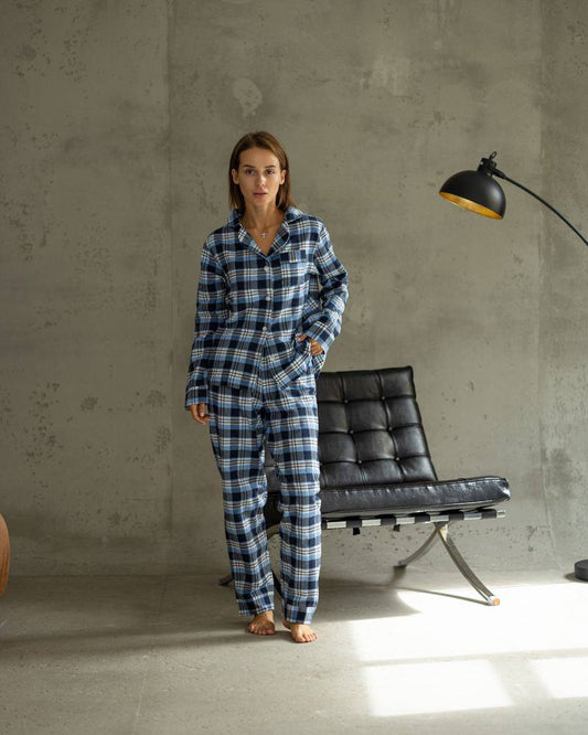 Жіноча піжама в клітинку, піжама жіноча тепла з байки фланелі, сорочка і штани для новорічних фотосесій