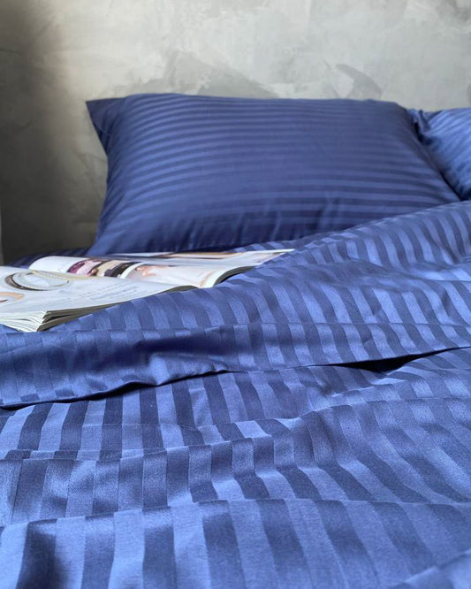 Коплект постільної білизни із страйп-сатину. Темно Синій - Original Textile