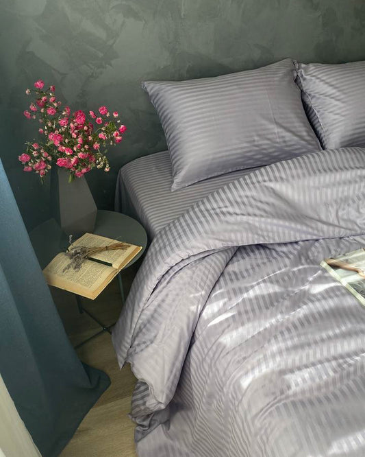 Коплект постільної білизни із страйп-сатину. Ліловий