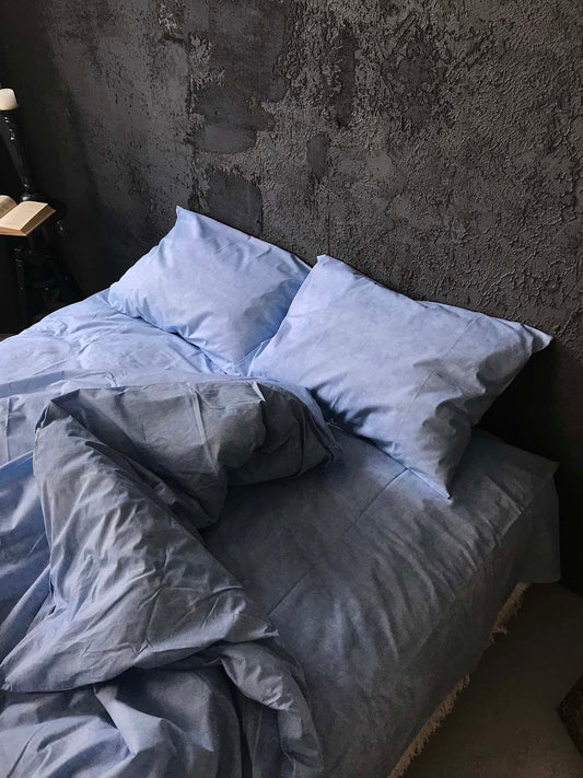 Набір постільної білизни з Ранфорсу, 100% бавовна, колір блакитний