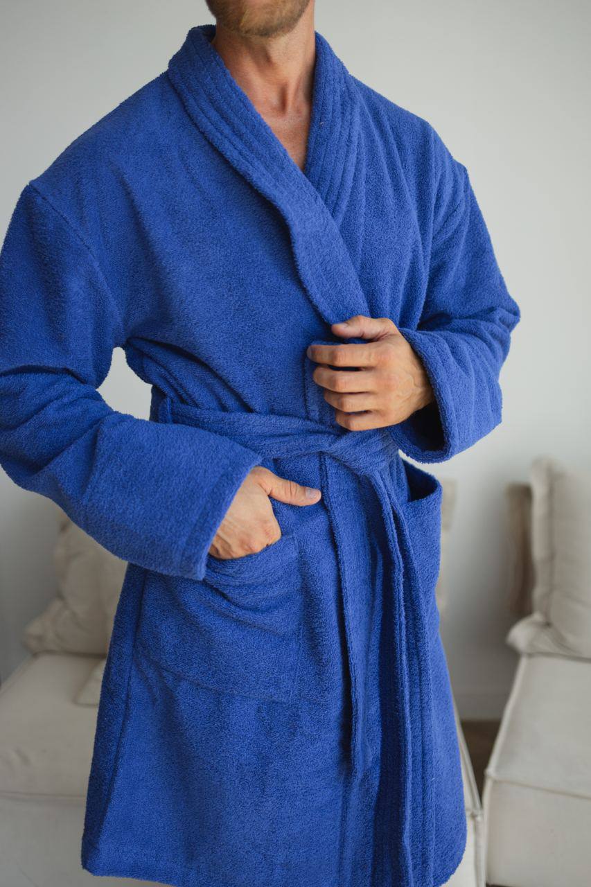 Чоловічий халат (натуральна махра) + рушник Синій