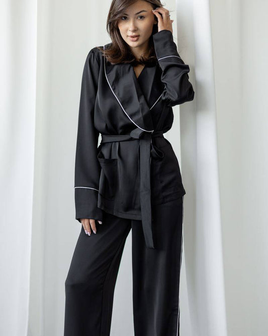 Костюм в піжамному стилі, жіноча піжама "Estelle"Чорний з тканини Королівський Шовк (Copy)