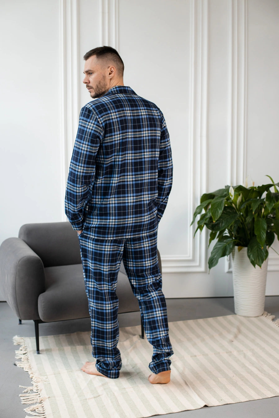 Парні піжами в клітинку фемілі лук для фотосесій, колір синій