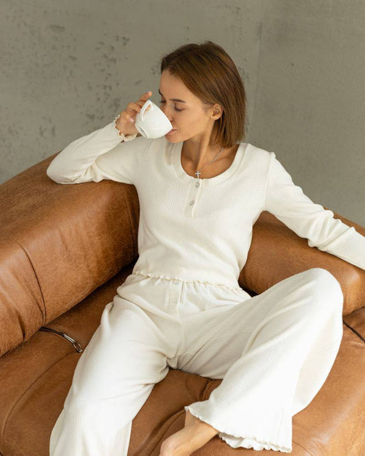 жіноча піжама з натуральної тканини, ангора трикотаж колір молочний