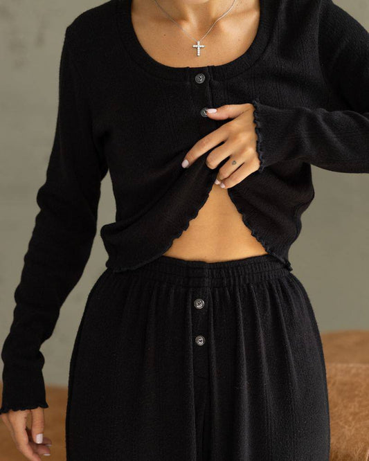 жіноча піжама з натуральної тканини, ангора трикотаж колір чорний