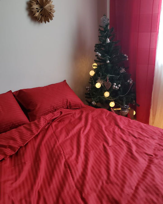 Коплект постільної білизни із страйп-сатину. Червоний - Original Textile