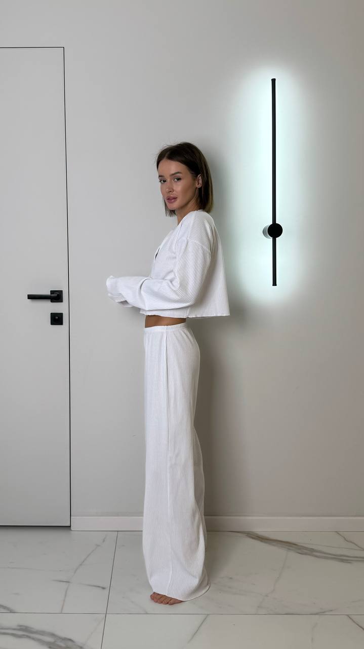 Жіноча піжама трикотаж рубчик натуральна тканина бавовна Білий