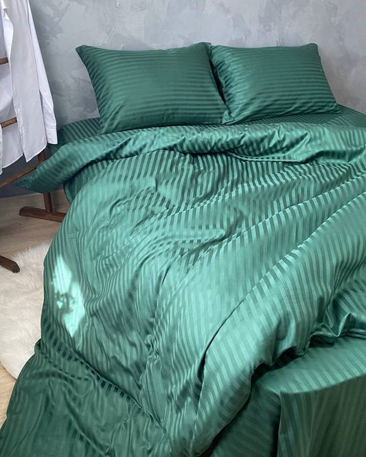Коплект постільної білизни із страйп-сатину. Смарагдовий - Original Textile