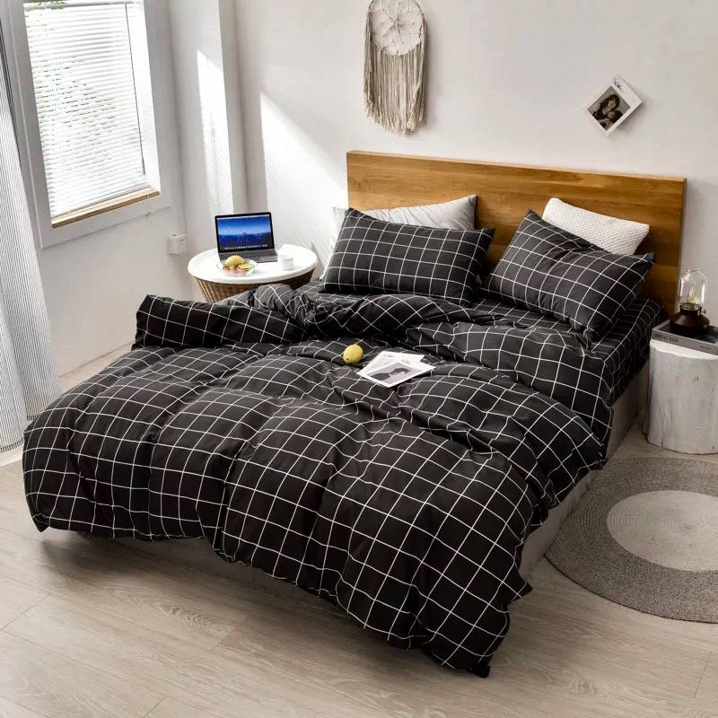 Набір постільної білизни 100% бавовна, колір клітинка на чорному