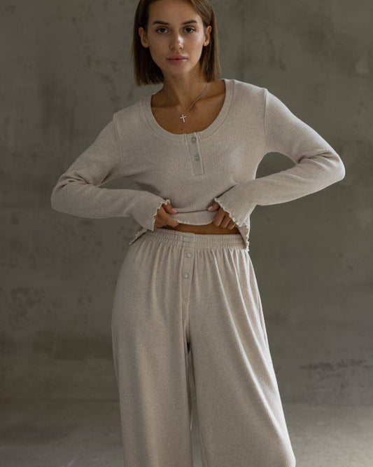 жіноча піжама з натуральної тканини, ангора трикотаж колір молочний