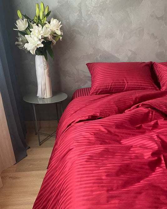 Коплект постільної білизни із страйп-сатину. Бордо - Original Textile