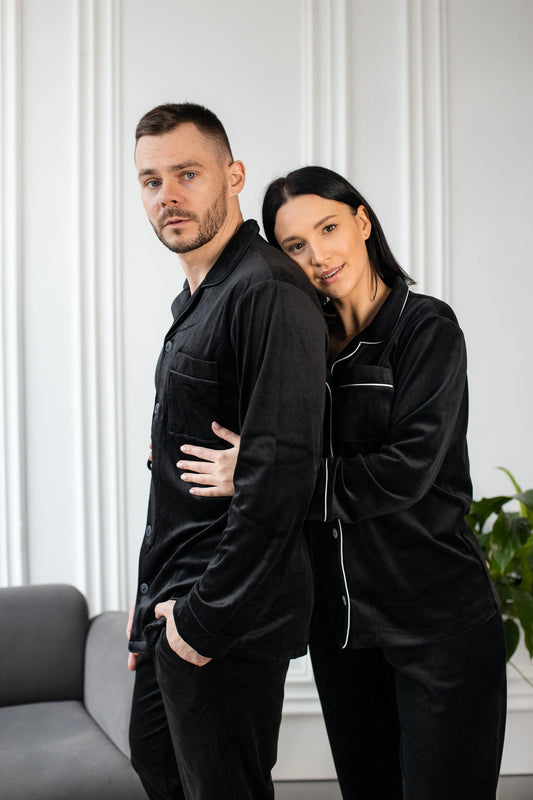 Парні піжами з велюр плюшу, колір чорний