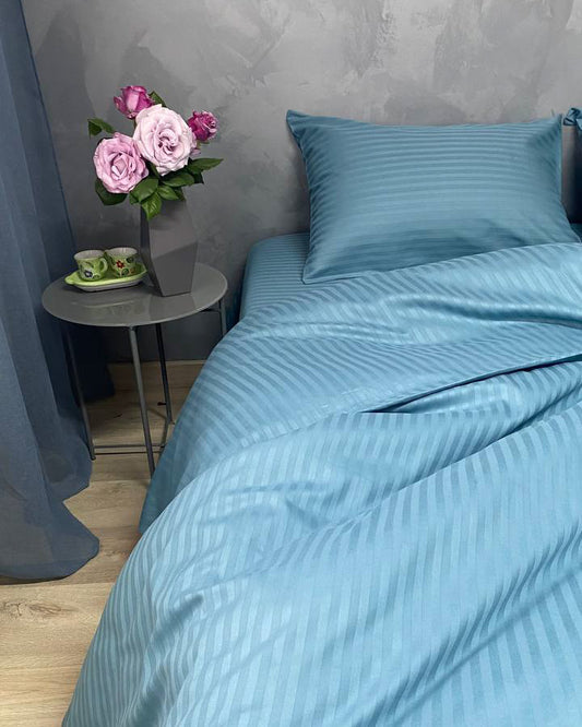 Коплект постільної білизни із страйп-сатину. Аквамарин - Original Textile