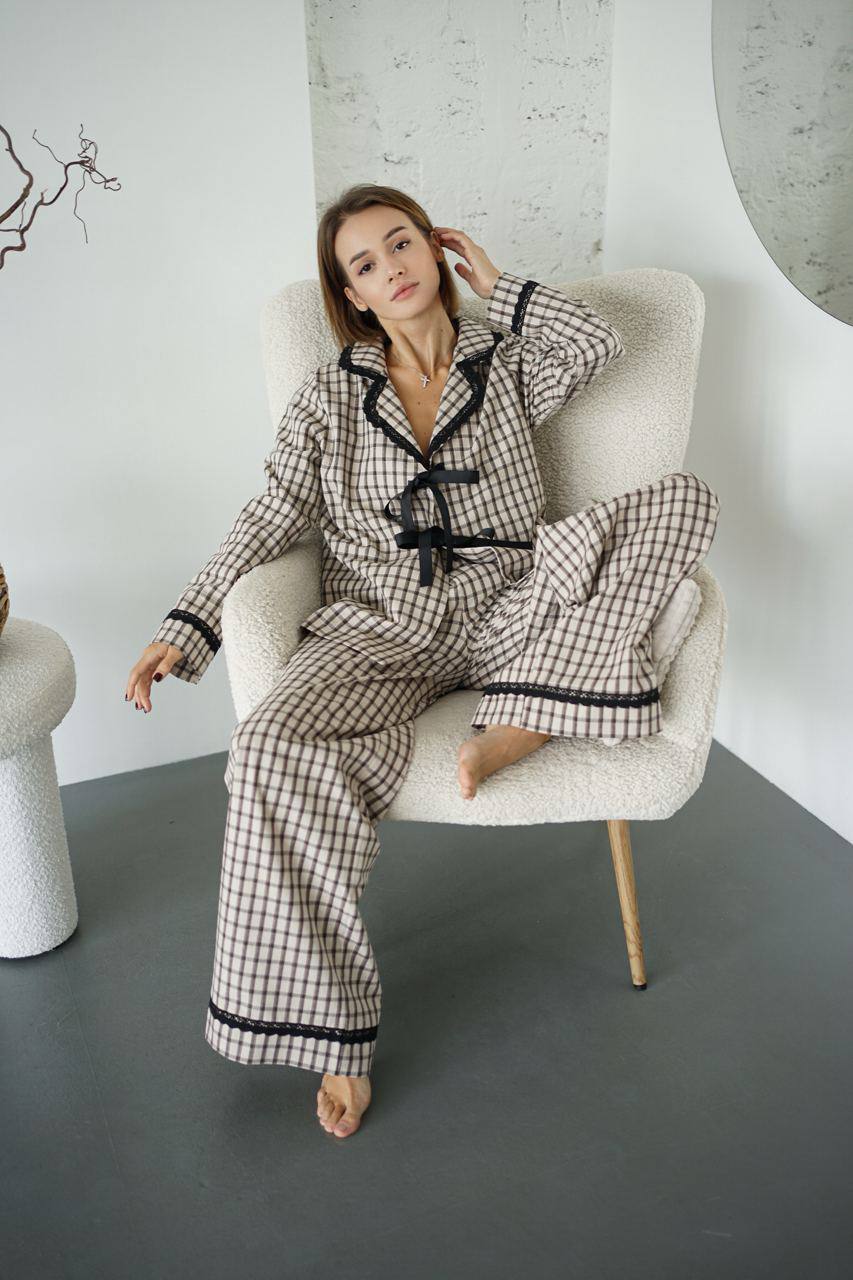 Байкова жіноча піжама з мереживом, блакитний