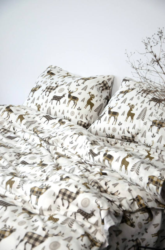 Набір постільної білизни ФЛАНЕЛЬ преміум (англійський лось), різдвяна тепла постіль на зиму 100% бавовна (щільність 160 г)