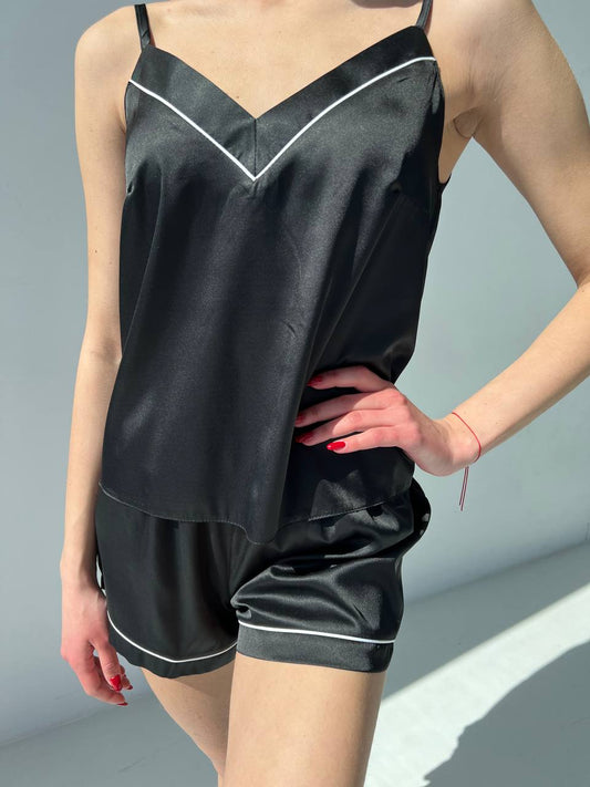 Жіноча піжама. Майка з шортам шовк кант, Чорний БК - Original Textile