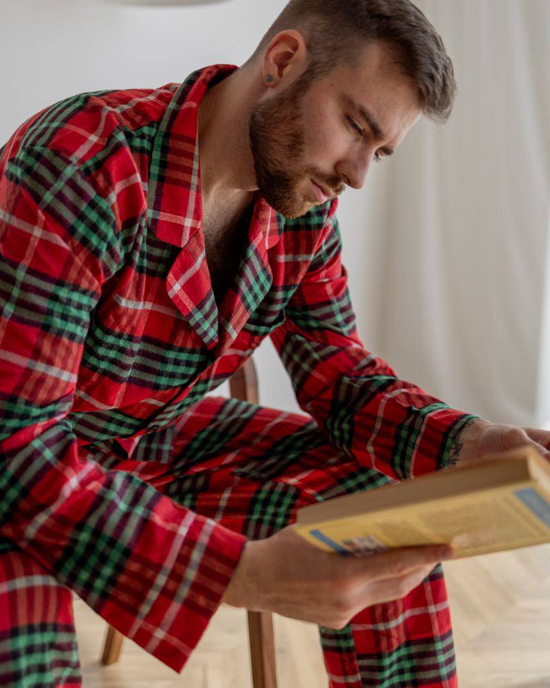 Парні піжами в клітинку для новорічних фотосесій. Теплі піжами з байки