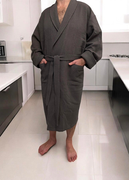 Унісекс халат з вафельної бавовни темно-сірий