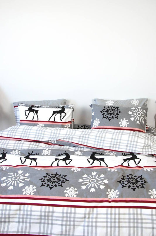Набір постільної білизни БАЙКА ФЛАНЕЛЬ (зимовий лось), різдвяна тепла постіль на зиму 100% бавовна (щільність 170 г)