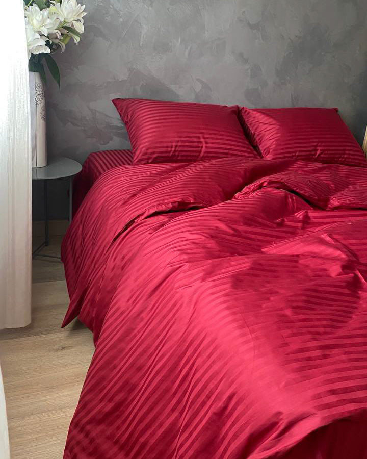 Коплект постільної білизни із страйп-сатину. Бордо - Original Textile