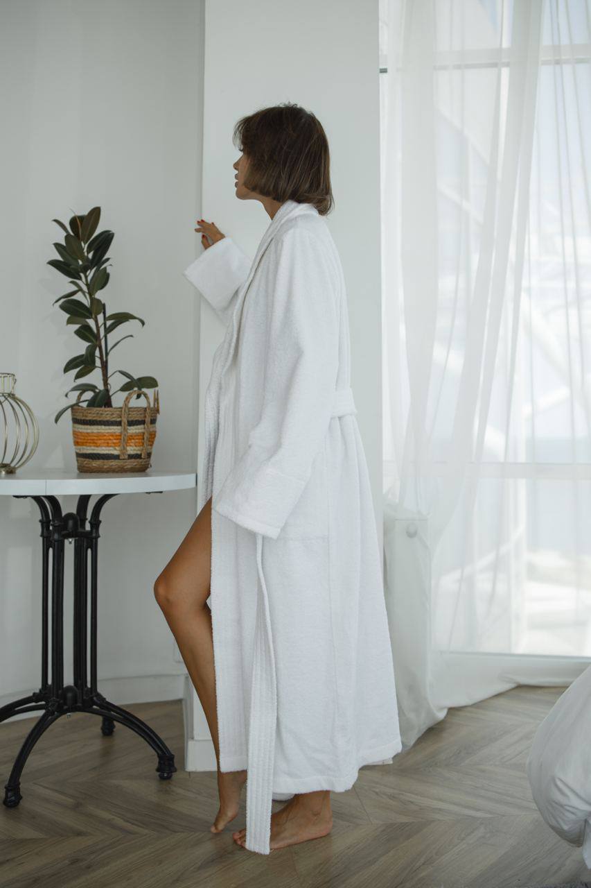 Жіночий халат (натуральна махра) + рушник Білий