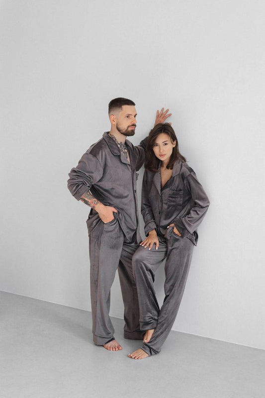 Тепла Чоловіча піжама, велюр плюш. Домашній костюм. Колір Сірий