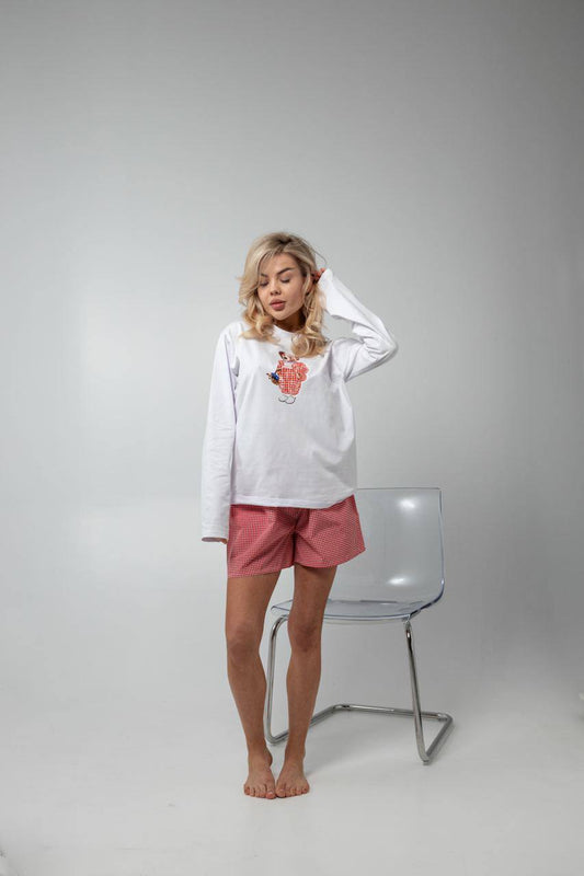 Жіноча піжама з шортами з натуральної тканини рожева