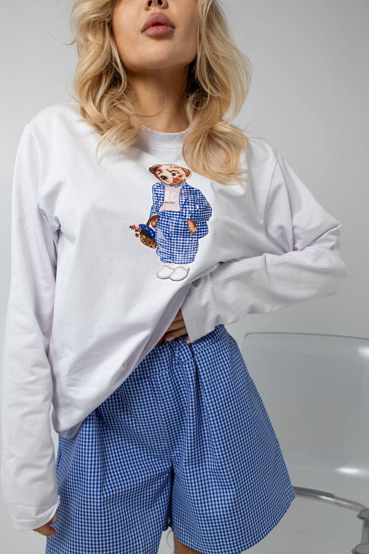 Жіноча піжама з шортами з натуральної тканини блакитна