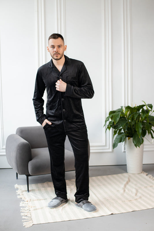 Чоловіча велюрова піжама BOBRAND чорного кольору — фото 2