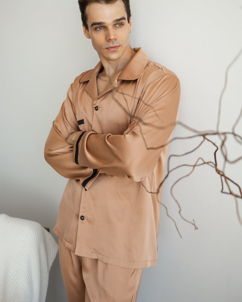 Чоловіча піжама Victor тканина шовк Армані Бежевий - фото 5