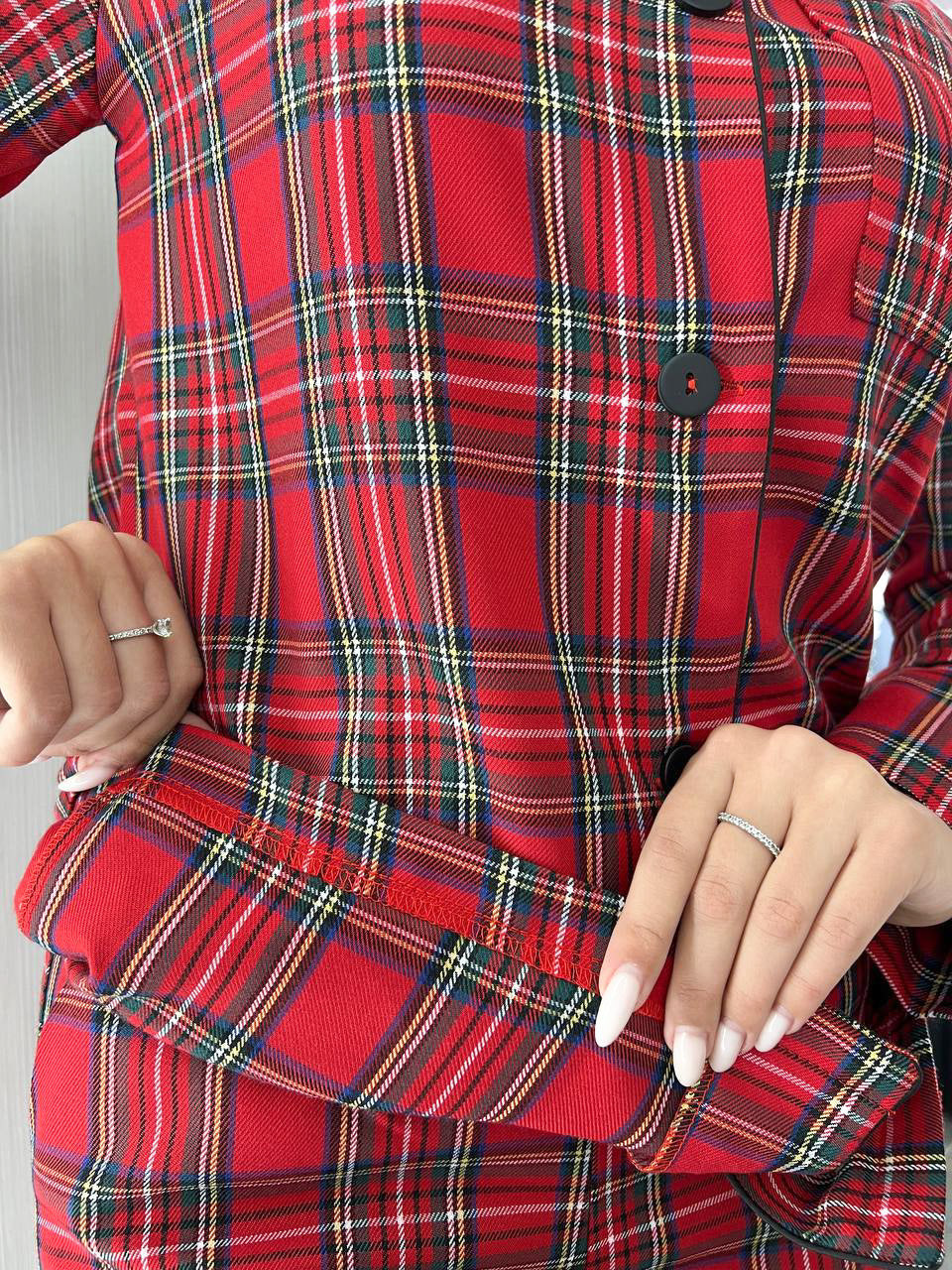 Парні піжами в клітинку фемілі лук. Колір червоний. Преміум котон