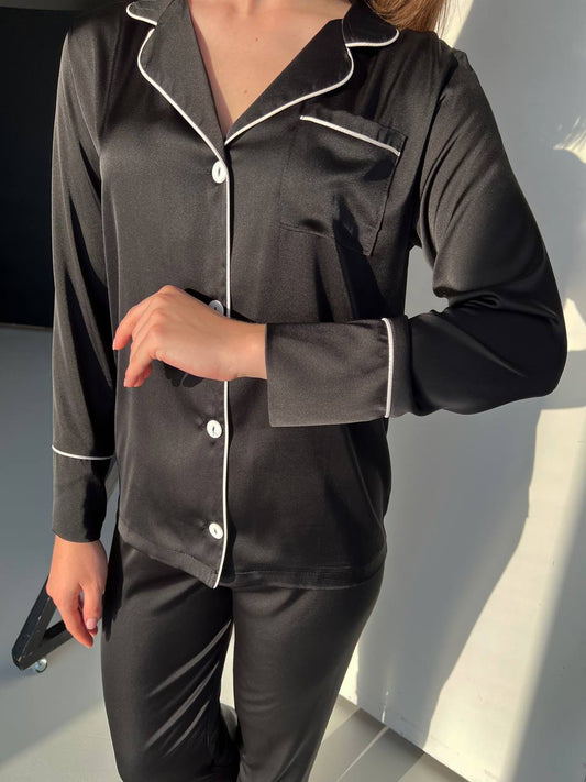 Жіноча піжама Армані шовк. Сорочка та завужені штани. Колір чорний БК