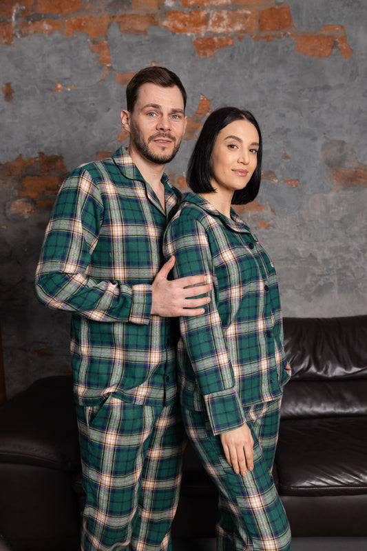 Парні піжами в клітинку фемілі лук з байки. Колір зелений