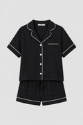 Жіноча муслінова піжама BOBRAND "Black and white" (з шортами, колір чорний)